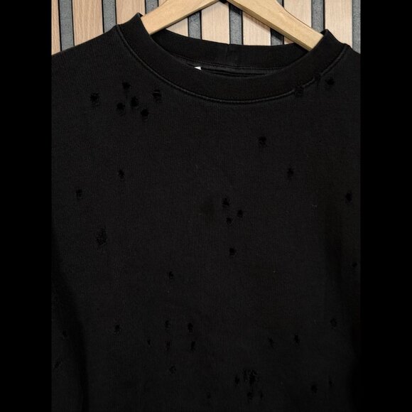 Sandro Sweatshirt Small Womens Black Fleece Pullover Destroyed Distressed Tears - Picture 6 of 10